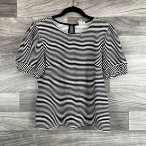 Anthropologie Dolan Blouse Top Womens Medium‎ Black White Striped Puff Sleeve
